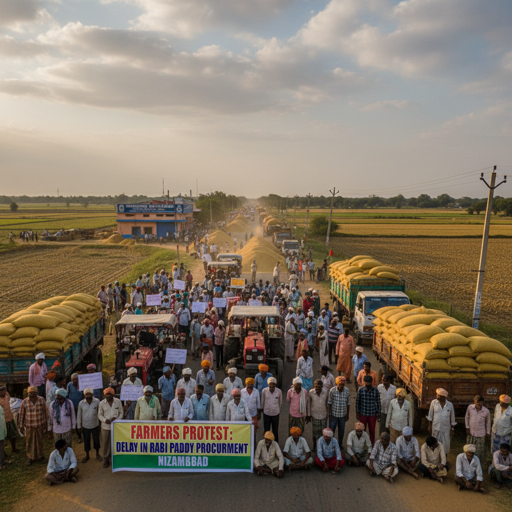Farmers Protest Delay in Rabi Paddy Procurement in Nizamabad