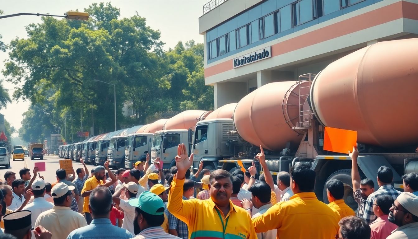 Concrete Mixer Operators Protest Outside Khairatabad RTO Over Rs 25,000 Fines