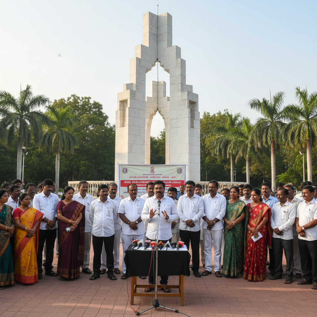 Allam Narayana Criticizes Installation of Andhra Leaders Statues at Gun Park Event