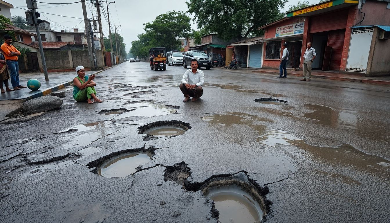 BRS Leaders and Residents Stage Novel Protests Over Damaged Roads in Telangana