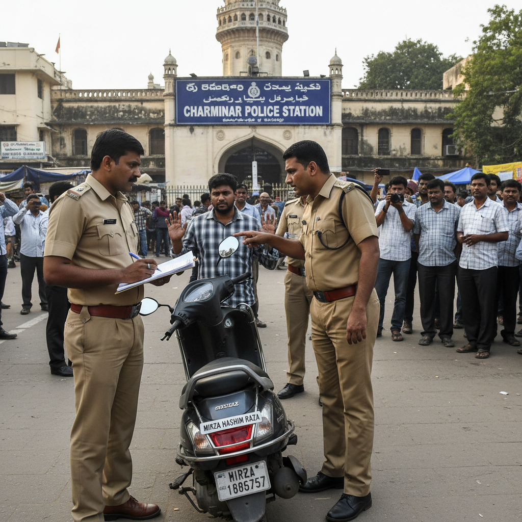 Charminar Police Book Mirza Hashim Raza for Using Fake Number Plate on Scooter