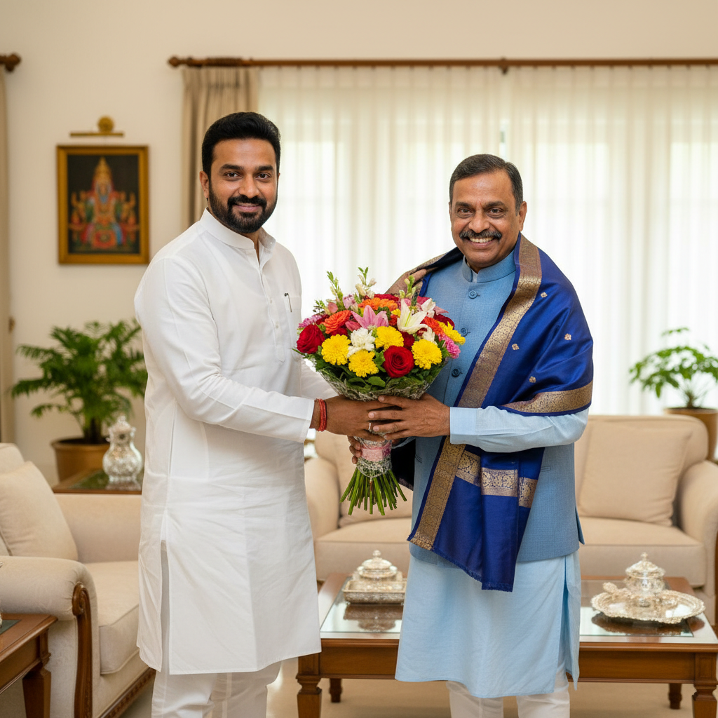 KT Rama Rao Greets T Harish Rao on His Birthday in Hyderabad