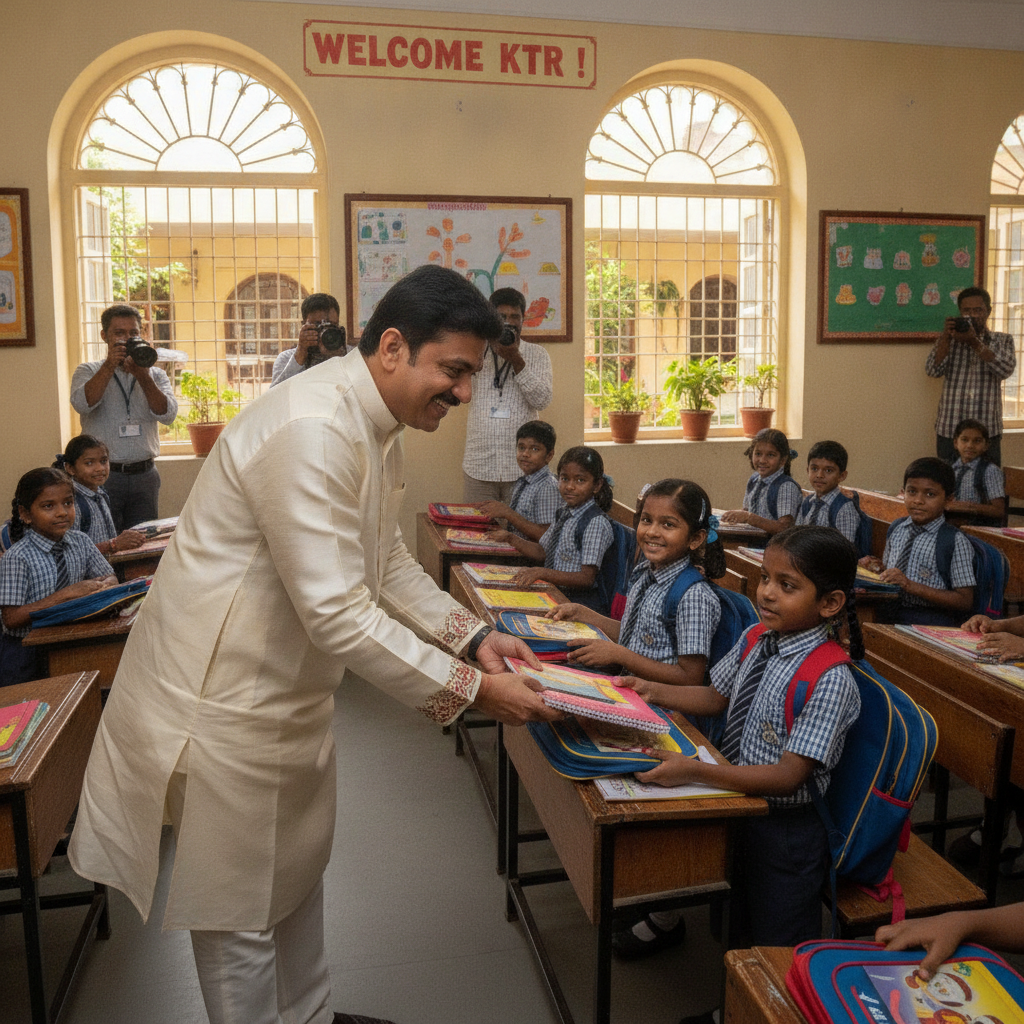 KT Rama Rao Inaugurates Mid-Day Meal Programme at Begumpet School