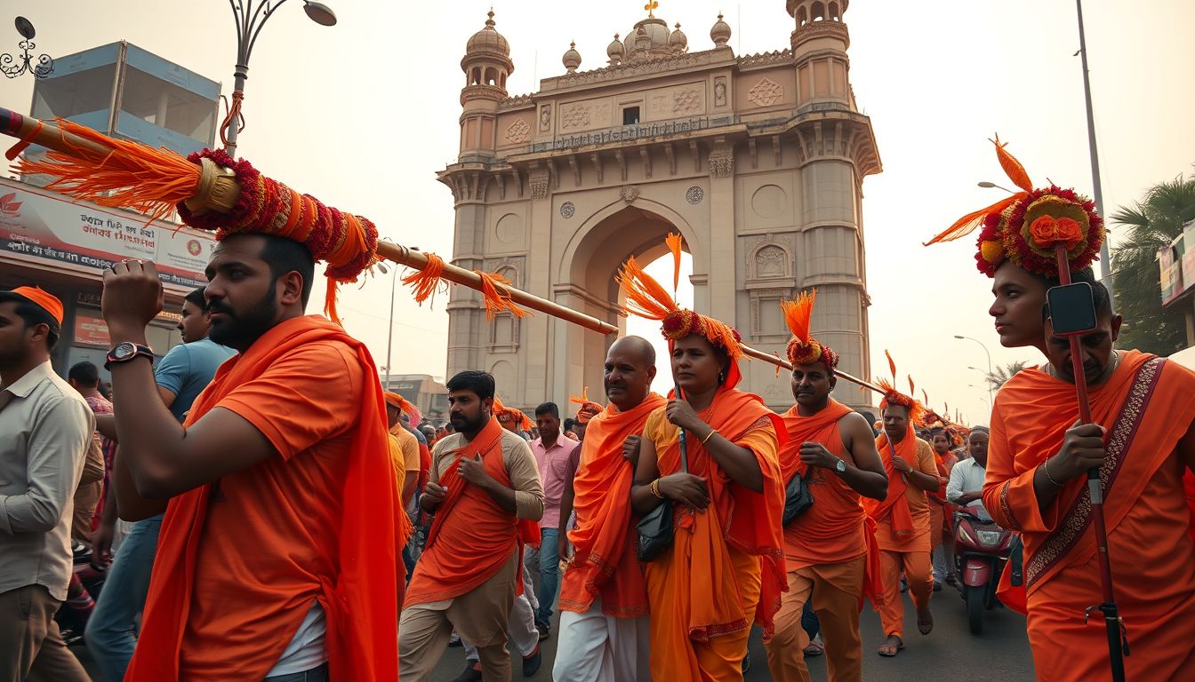 Hundreds Join 29th Ganga Jal Kawad Yatra Starting from Charminar