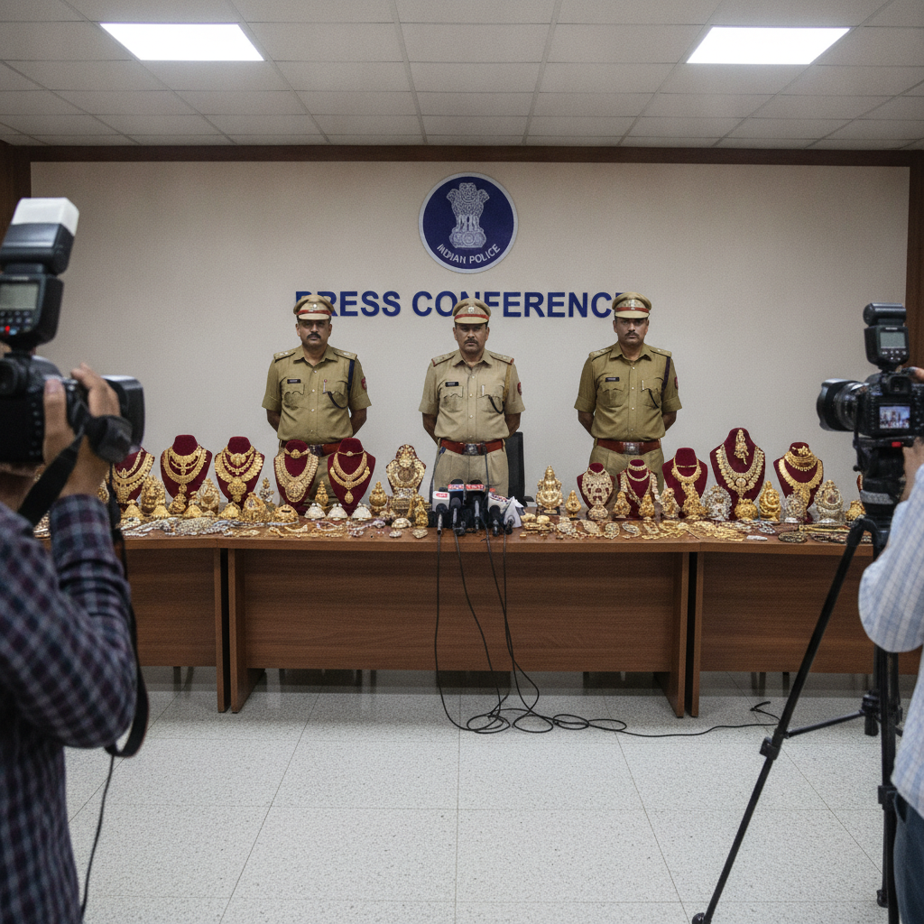 Khammam Police Arrest Three Men and Recover Gold and Silver Stolen From Temples