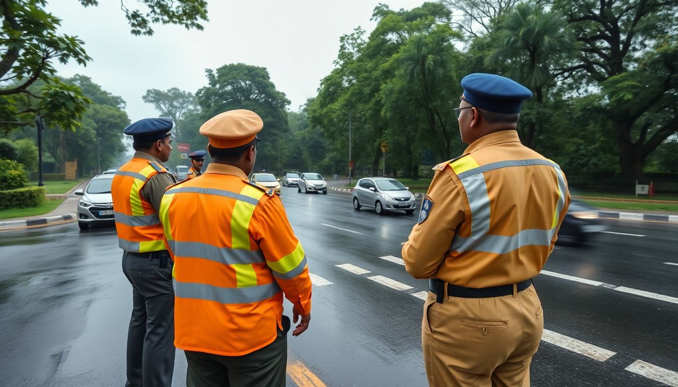 Traffic Police Inspect KBR Park One-Way System in Banjara Hills Amid Rain