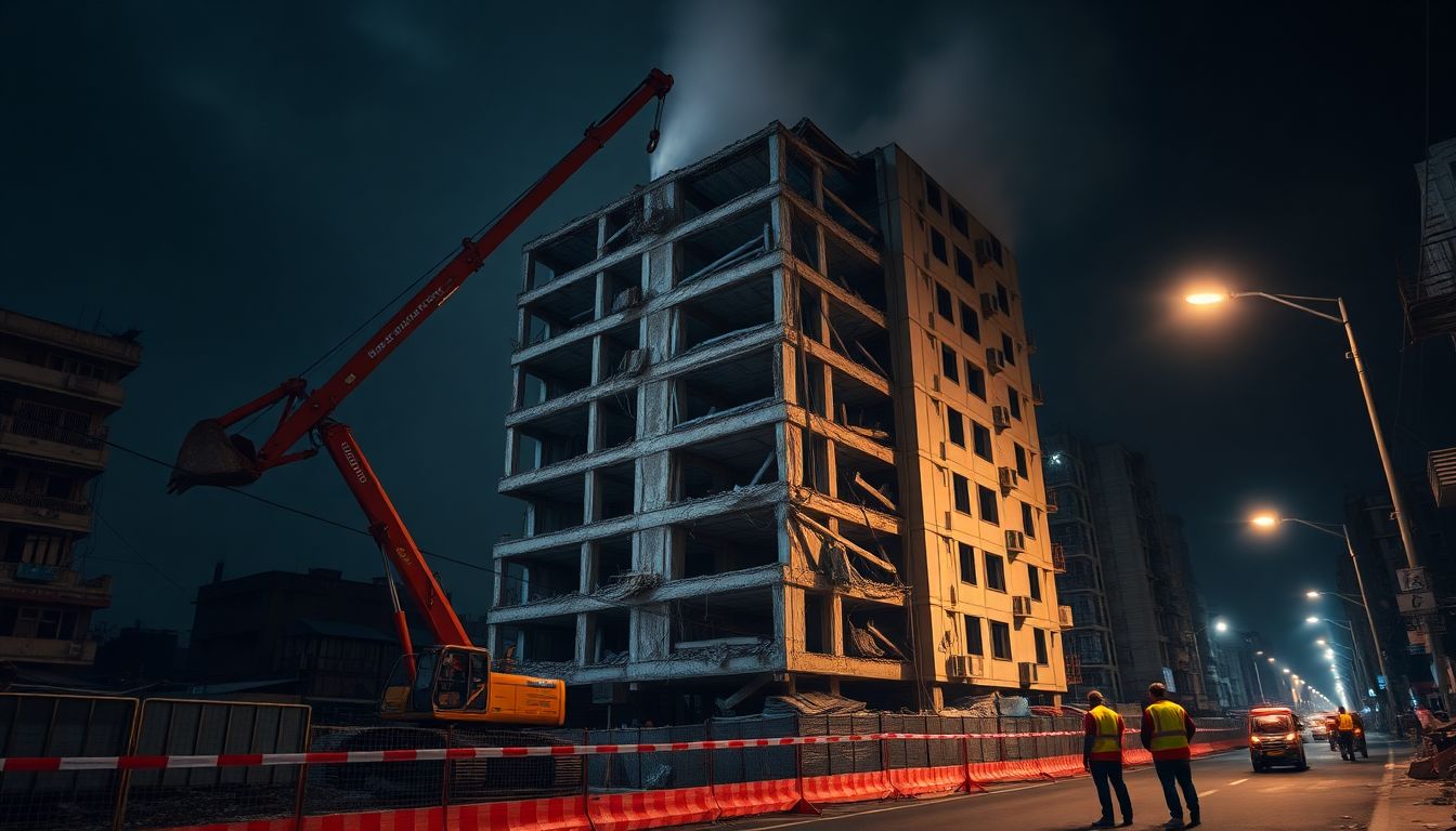 HYDRAA Demolishes Damaged Seven-Storey Building at Anjaiah Nagar in Gachibowli