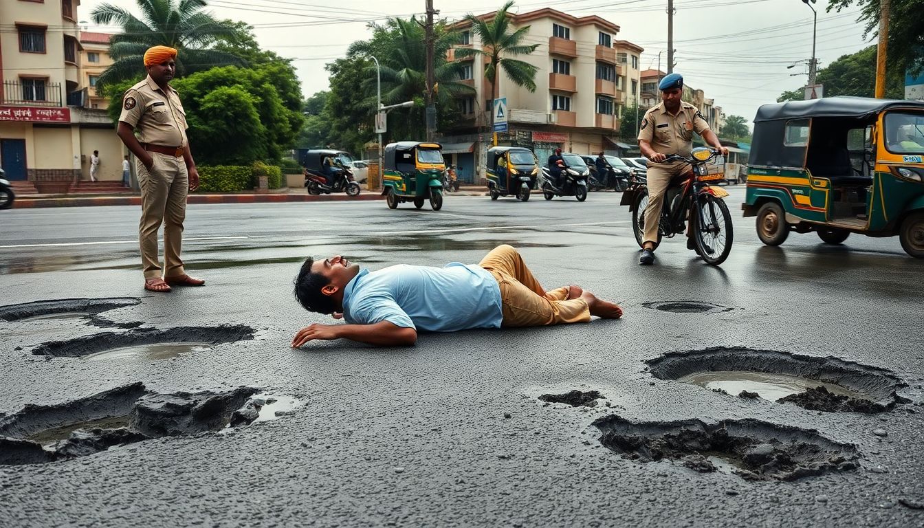 Hyderabad Man Lies on Gowliguda Road to Protest Potholes After Rains
