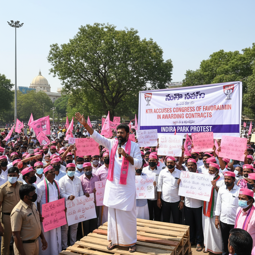 KTR Accuses Congress of Favoritism in Awarding Contracts at Indira Park Protest