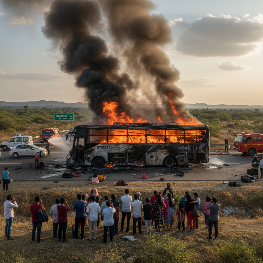 36 passengers escaped unhurt as Hyderabad-Kakinada bus caught fire in Nalgonda