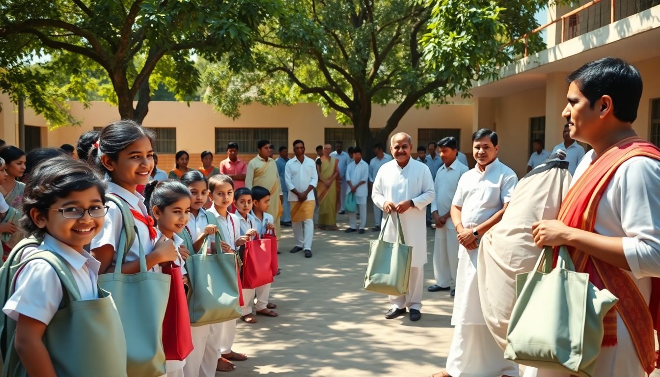 Minister G. Vivek Venkatswamy Distributes Free School Bags in Chegunta